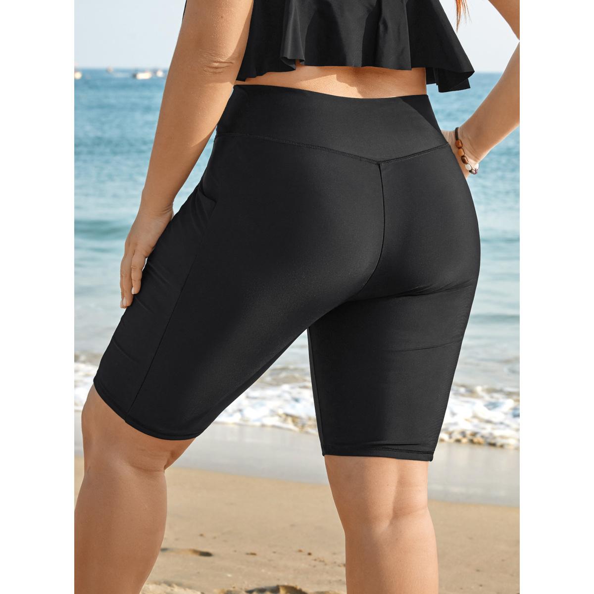 Plus Size Hips Contour Curvy Pockets Swim Bottoms Women's Swimwear Black Resort High stretch Skinny High Rise Side seam pocket Curve Swim Bottoms BloomChic 10/M Product Image
