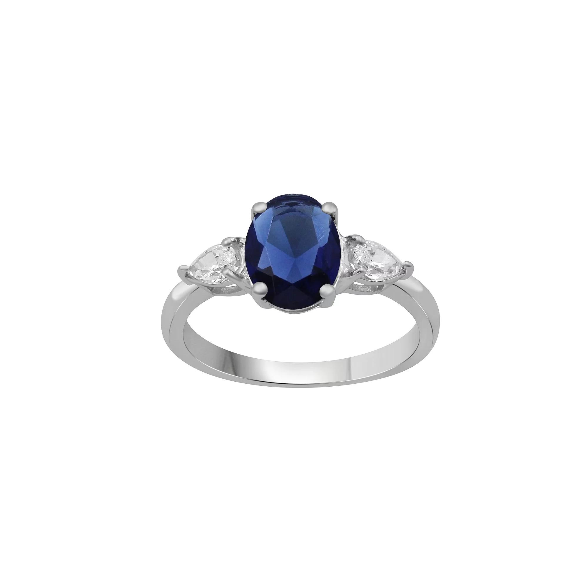 Jewelexcess Sterling Silver Lab-Created Gemstone & Lab-Created White Sapphire 3-Stone Ring, Women's, Size: 9, Created Blue Product Image