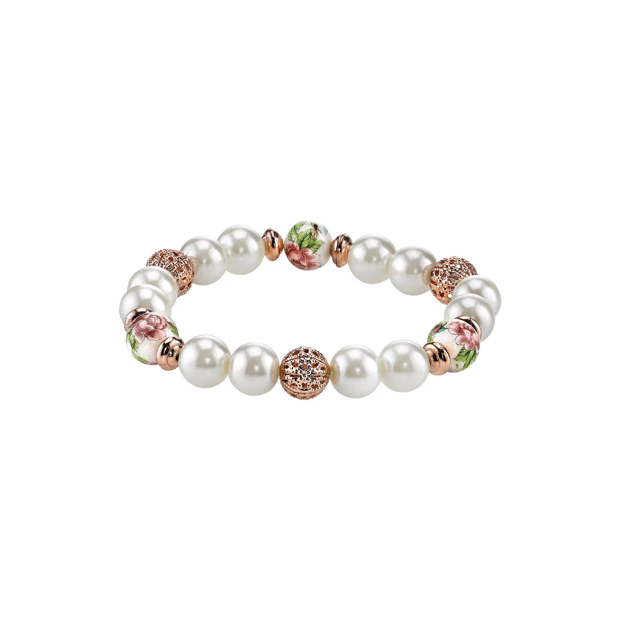 1928 Bead & Flower Stretch Bracelet, Womens, Multicolor Product Image