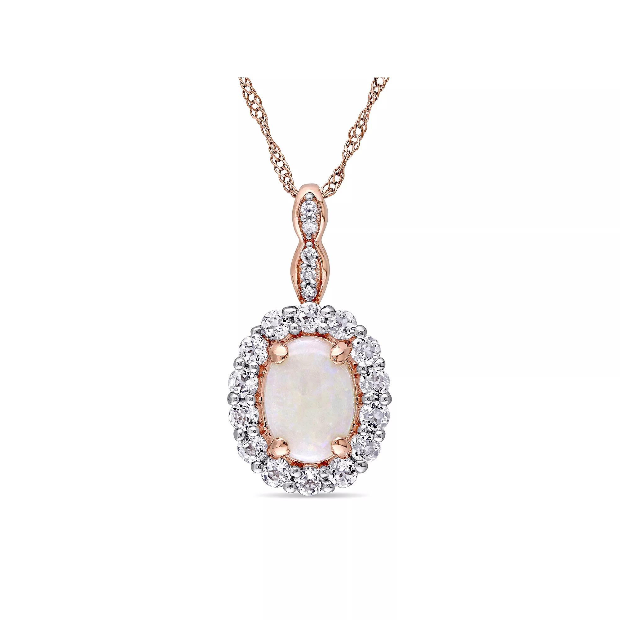 Stella Grace 14k Rose Gold White Opal White Topaz Halo Pendant Necklace, Women's,  Product Image