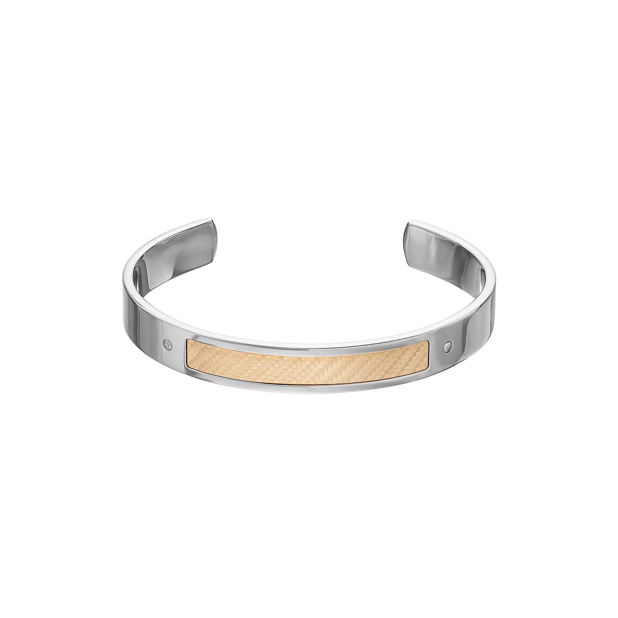 Men's Two Tone Stainless Steel Diamond Accent Cuff Bracelet, Size: 9", White Product Image
