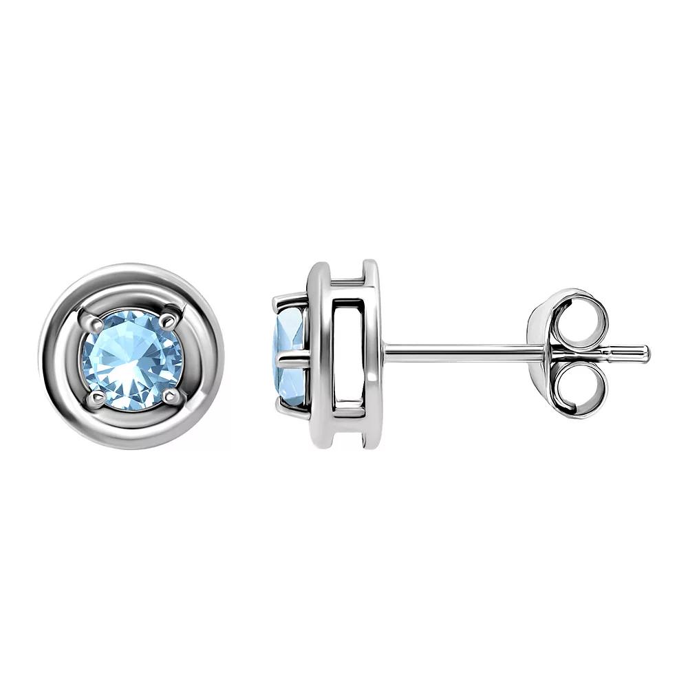 Aleure Precioso Sterling Silver Round Halo Stud Earrings, Women's, Blue Topaz Product Image