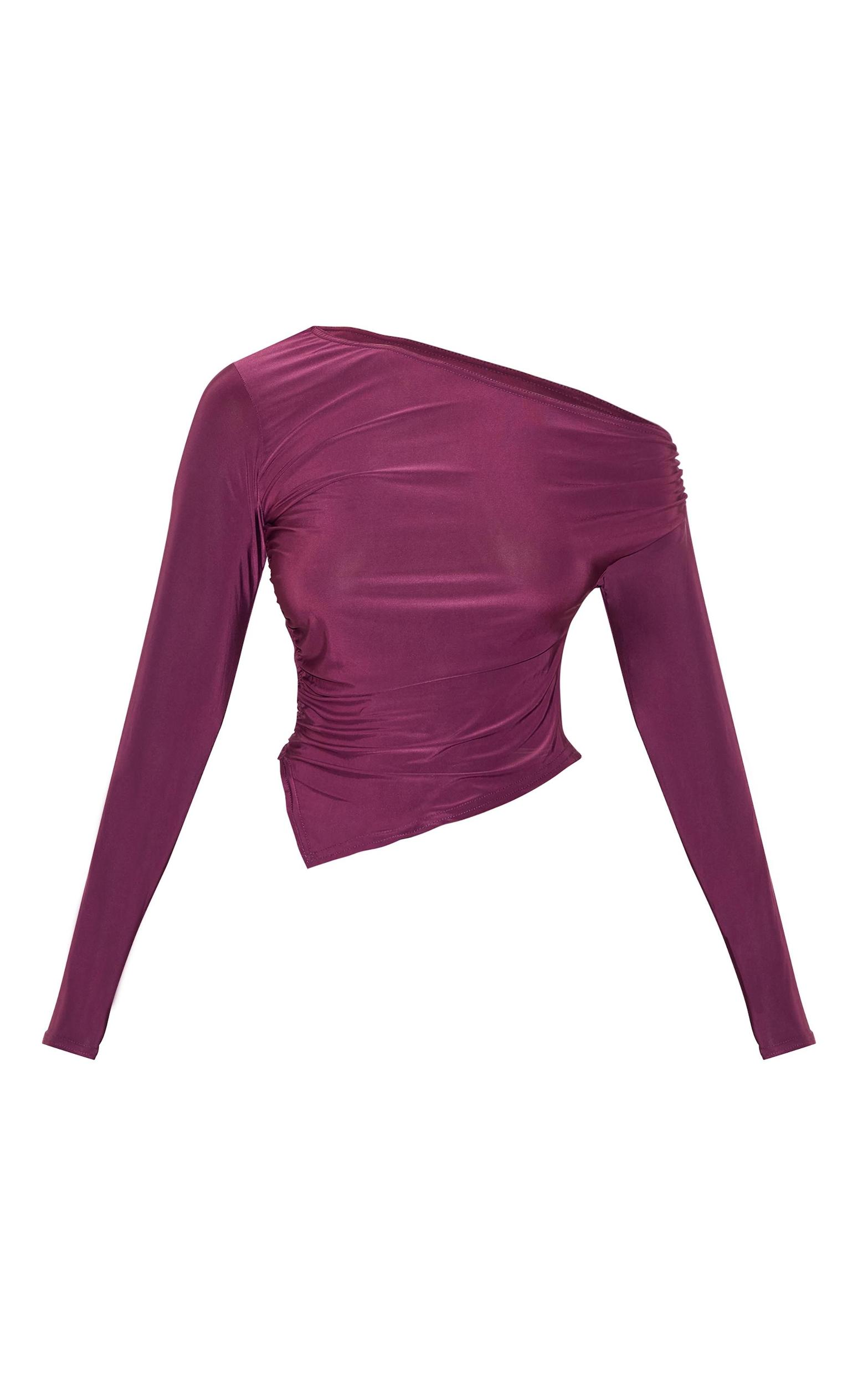 Plum Soft Touch Asymmetric Ruched Long Sleeve Top Product Image