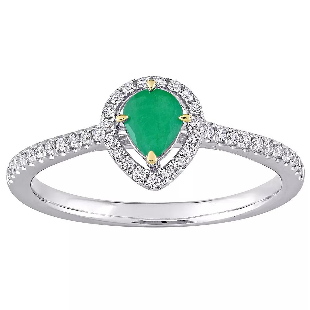 Stella Grace 14k Two Tone Gold Emerald & 1/5 Carat T.W. Diamond Teardrop Halo Ring, Women's,  Product Image