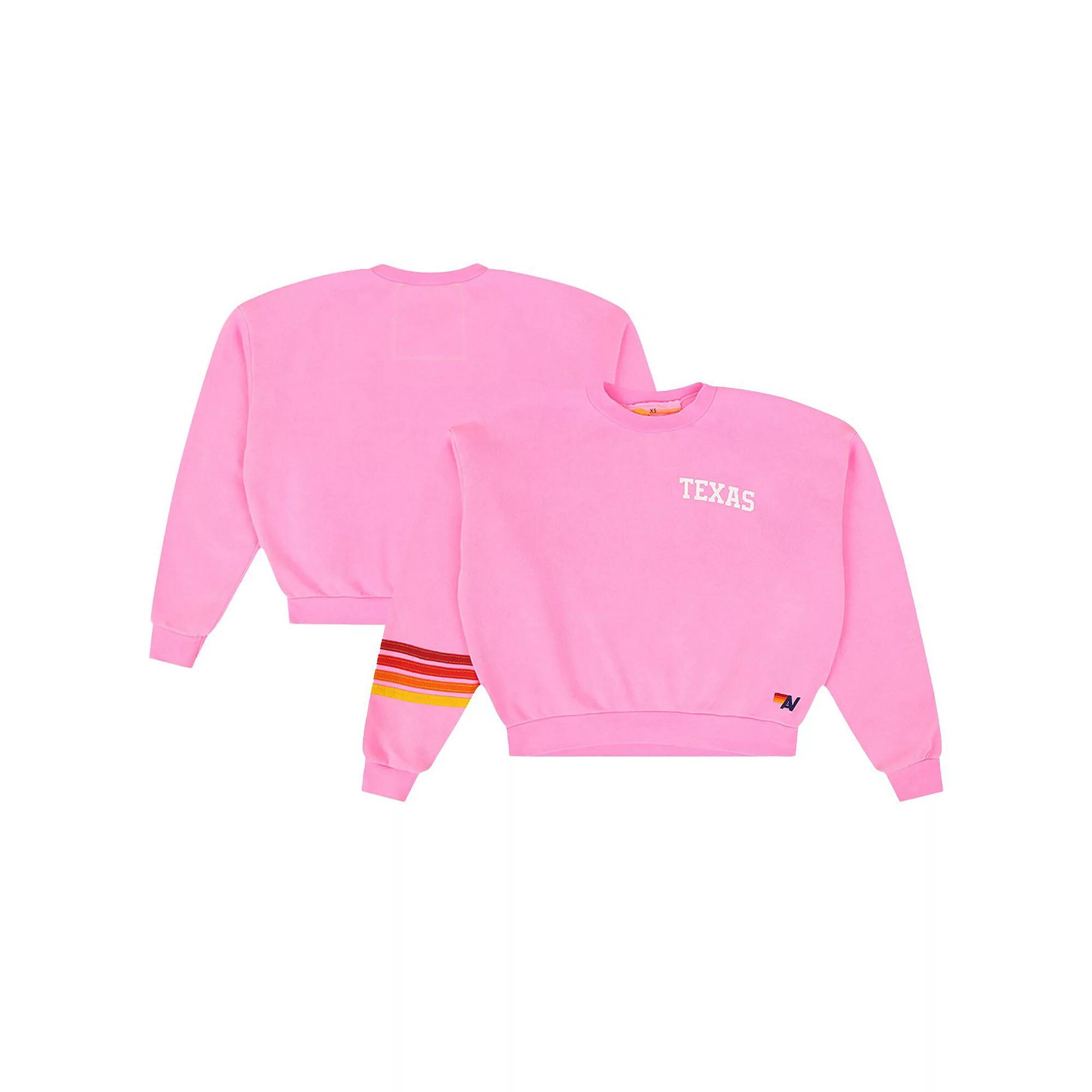 Women's Aviator Nation Pink Texas Longhorns Cropped Tri-Blend Pullover Sweatshirt, Size: Large Product Image