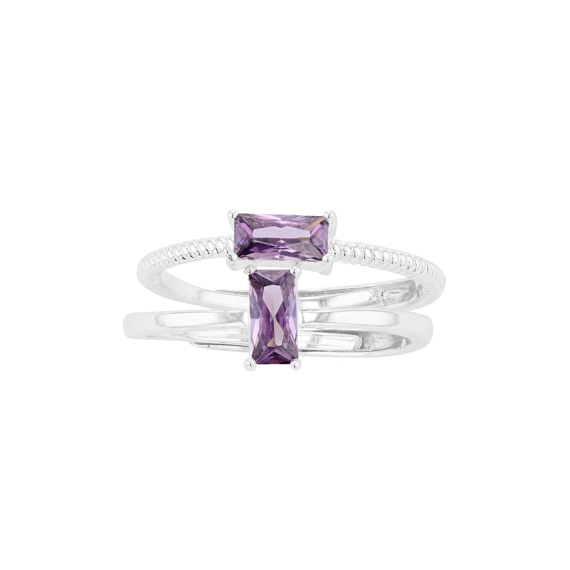 City Luxe Birthstone Simulated Gemstone Duo Ring Set, Women's, Silver Tone June Product Image