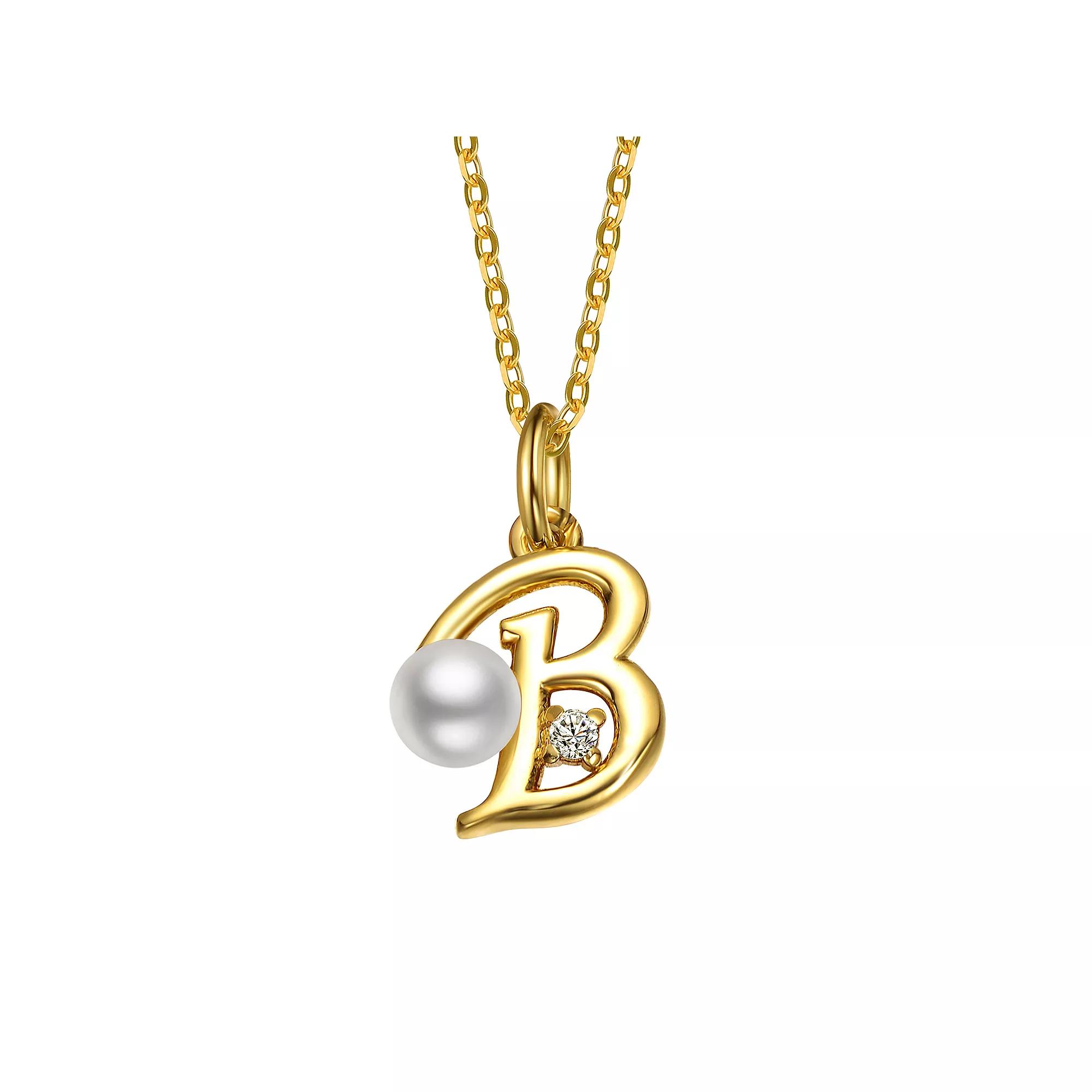 14k Gold Plated Simulated Pearl Initial Pendant Necklace, Womens Product Image