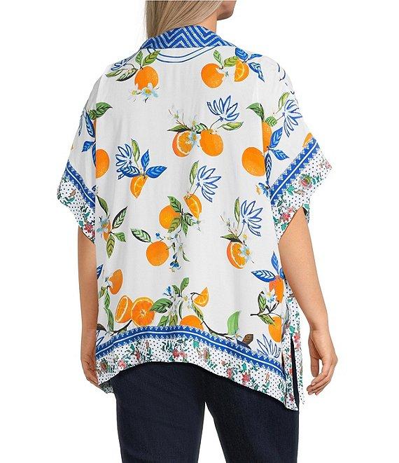 John Mark Plus Size Tropical Fruit Point Collar Short Sleeve Wide Tunic Product Image