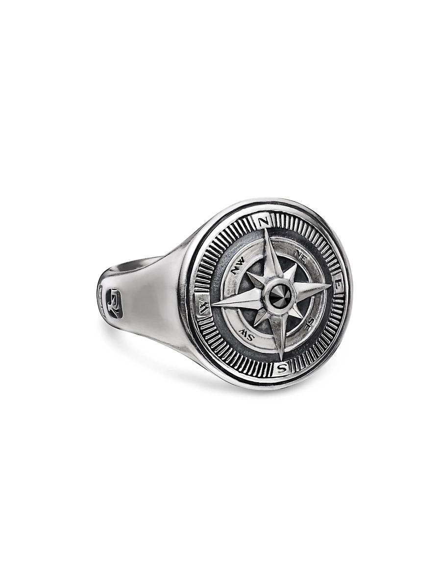Mens Maritime Compass Signet Ring with Center Black Diamond Product Image
