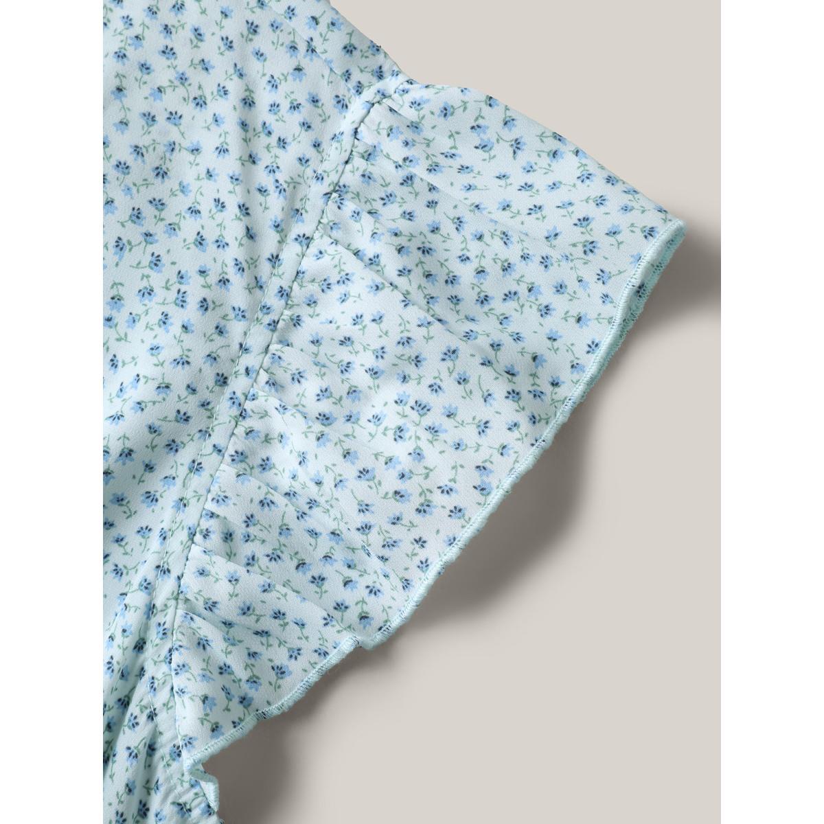 Plus Size Floral Print Slit Belted Maxi Dress LightBlue Women Overlap Collar Cap Sleeve Curvy BloomChic 30/6X Product Image