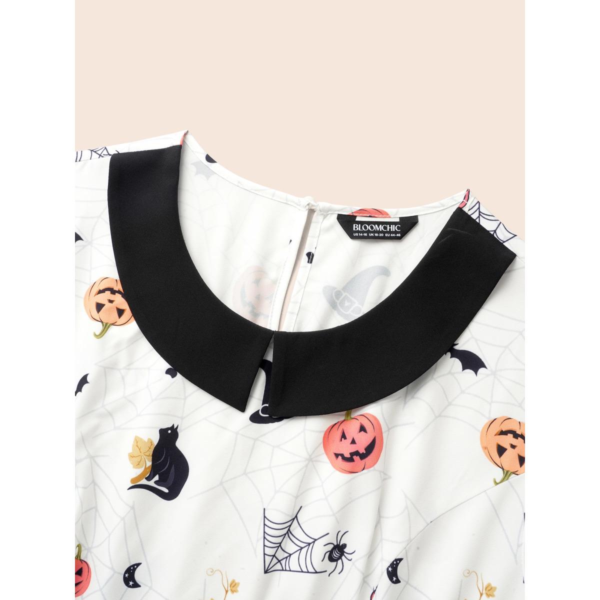 Plus Size Pumpkin Patch Retro Collared Midi Dress Beige Women Cocktail Contrast Party Curvy Bloomchic 18-20/2X Product Image