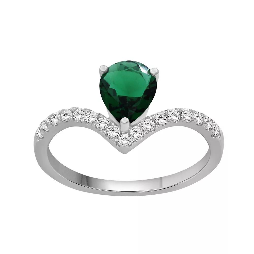 Jewelexcess Sterling Silver Lab-Created Gemstone & Lab-Created White Sapphire Pear Ring, Women's, Size: 8, Created Green Product Image