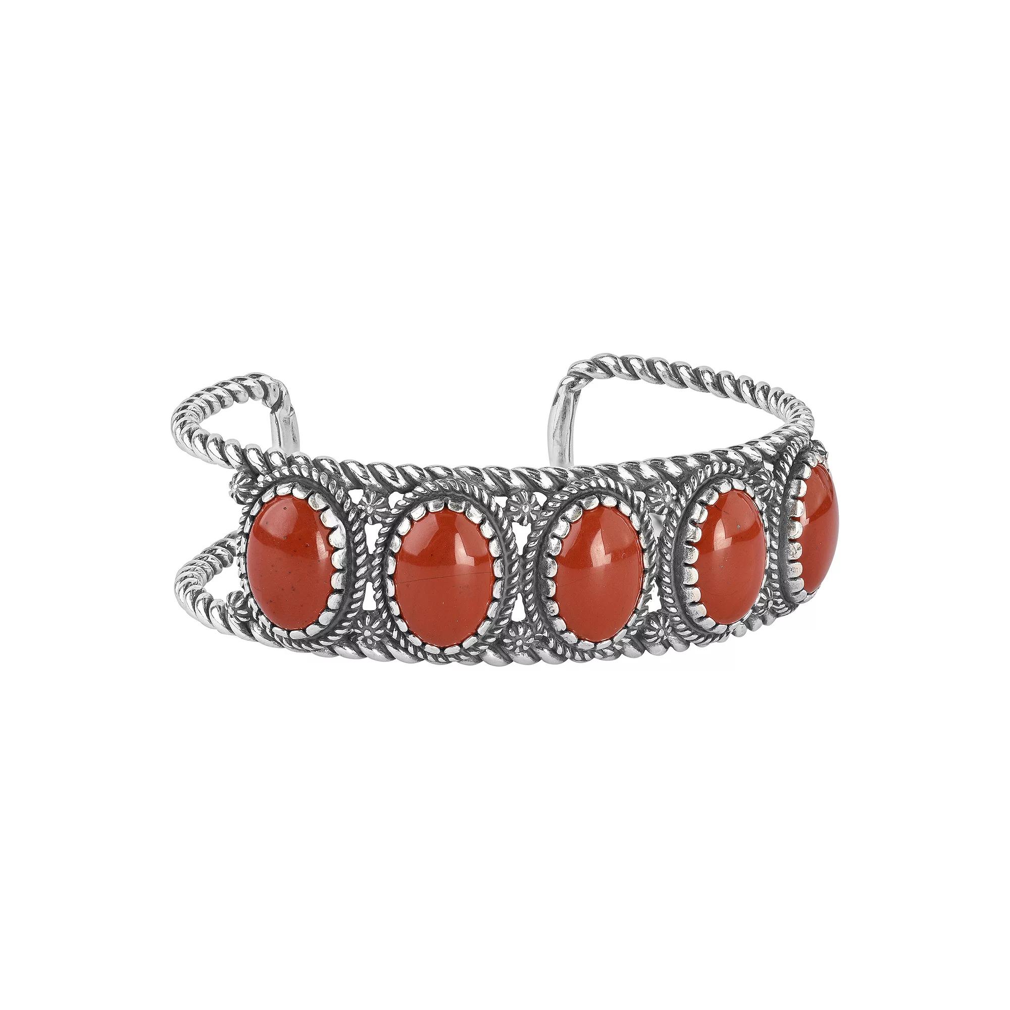Southwest Spirit Sterling Silver and Jasper Cuff Bracelet, Womens Red Jasper Product Image
