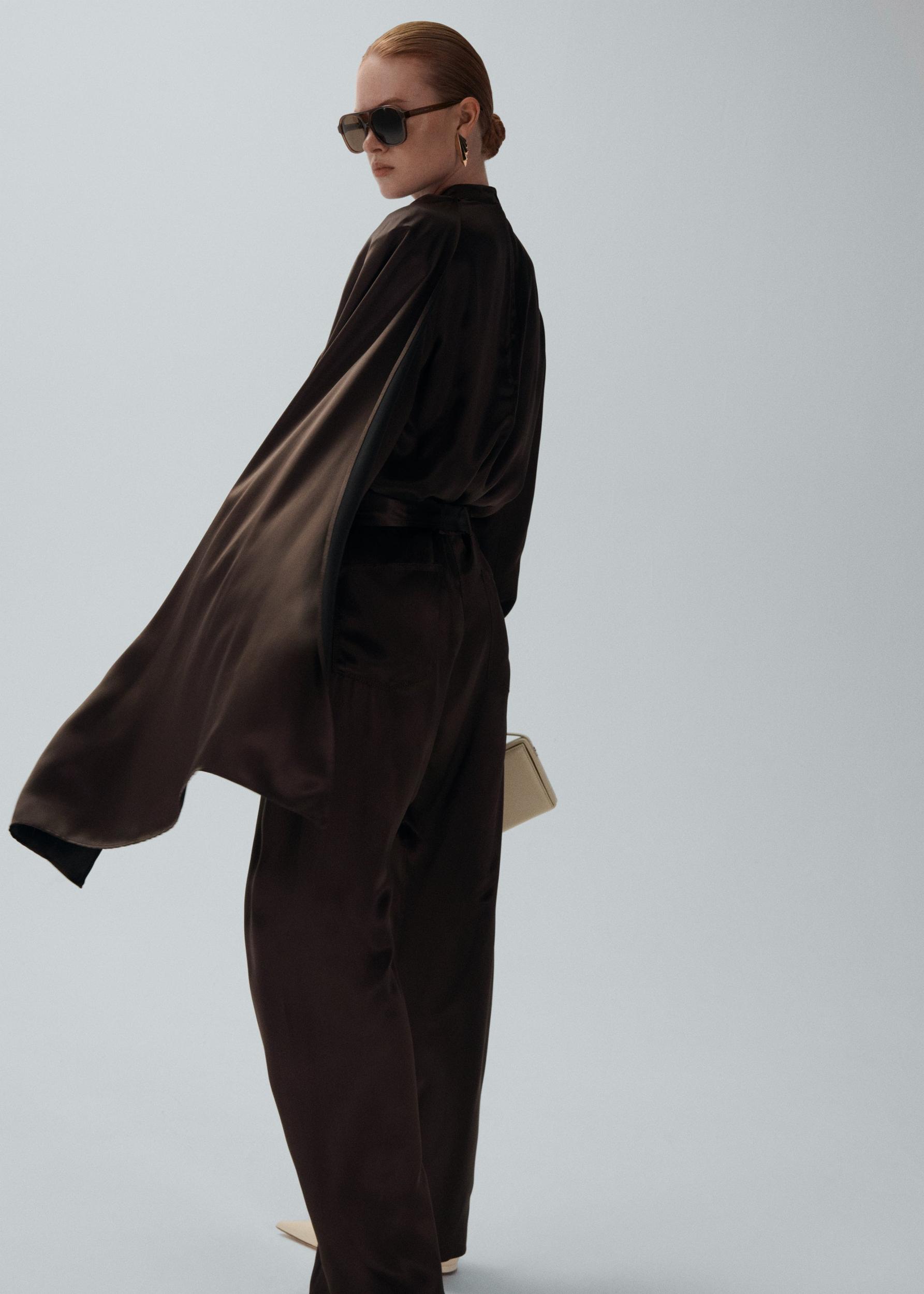 Belted satin trousers in brown Product Image