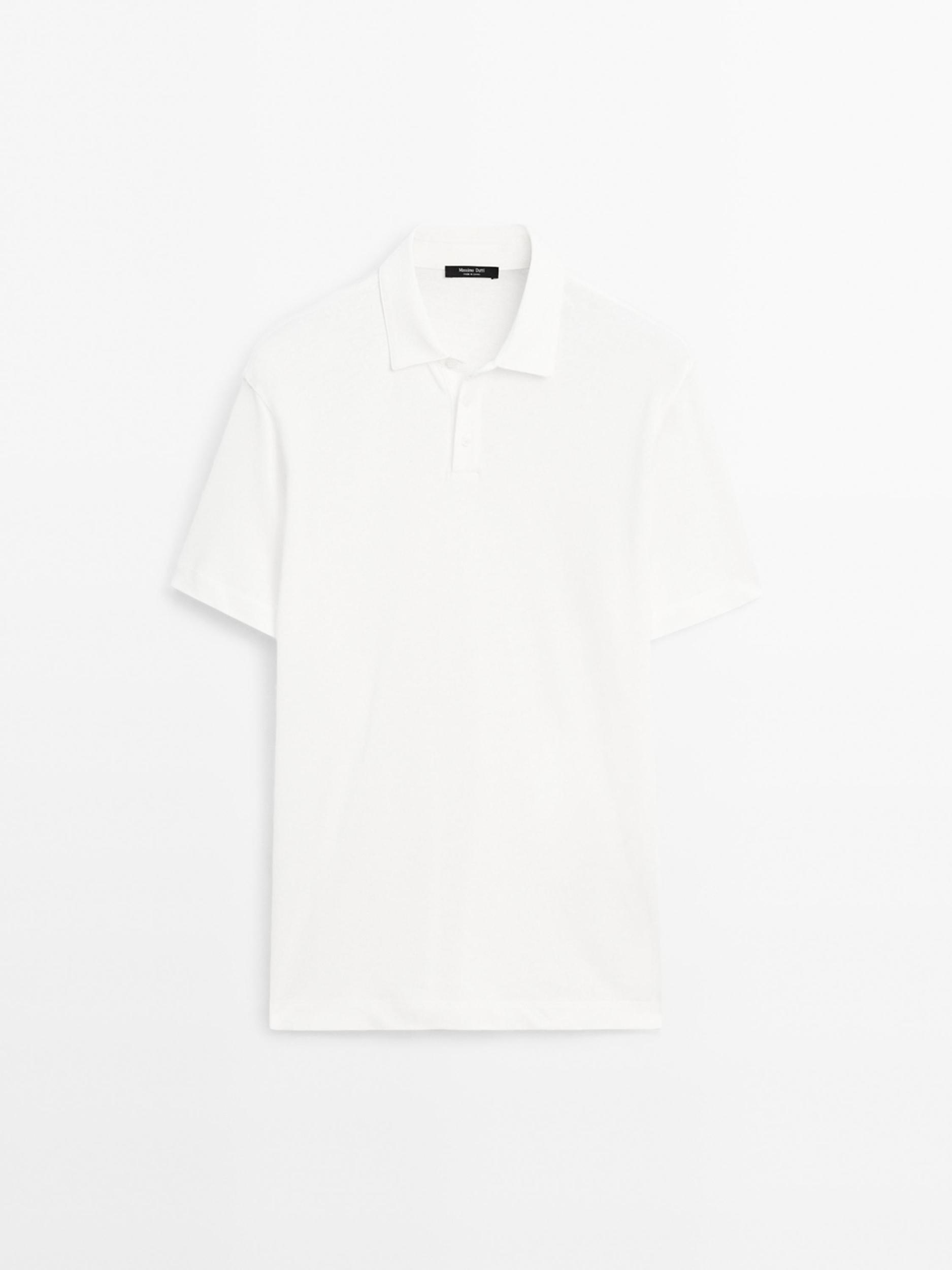 Short sleeve linen blend polo shirt Product Image