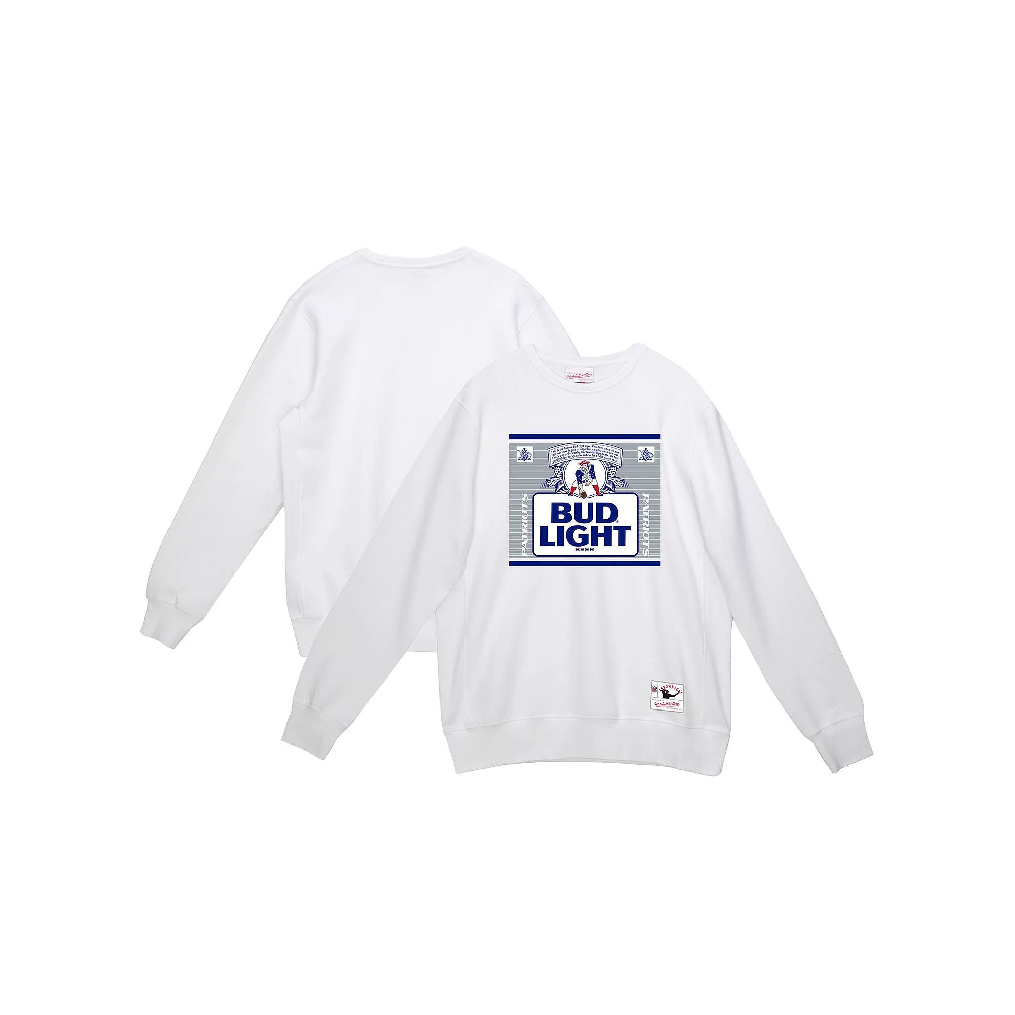 Men's Mitchell & Ness White New England Patriots NFL x Bud Light The Crest Pullover Sweatshirt, Size: Small Product Image