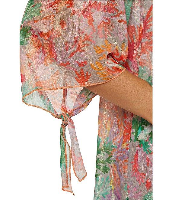 Becca By Rebecca Virtue Coral Reef Sheer knit Tie Front Kimono Swim Cover-Up Product Image