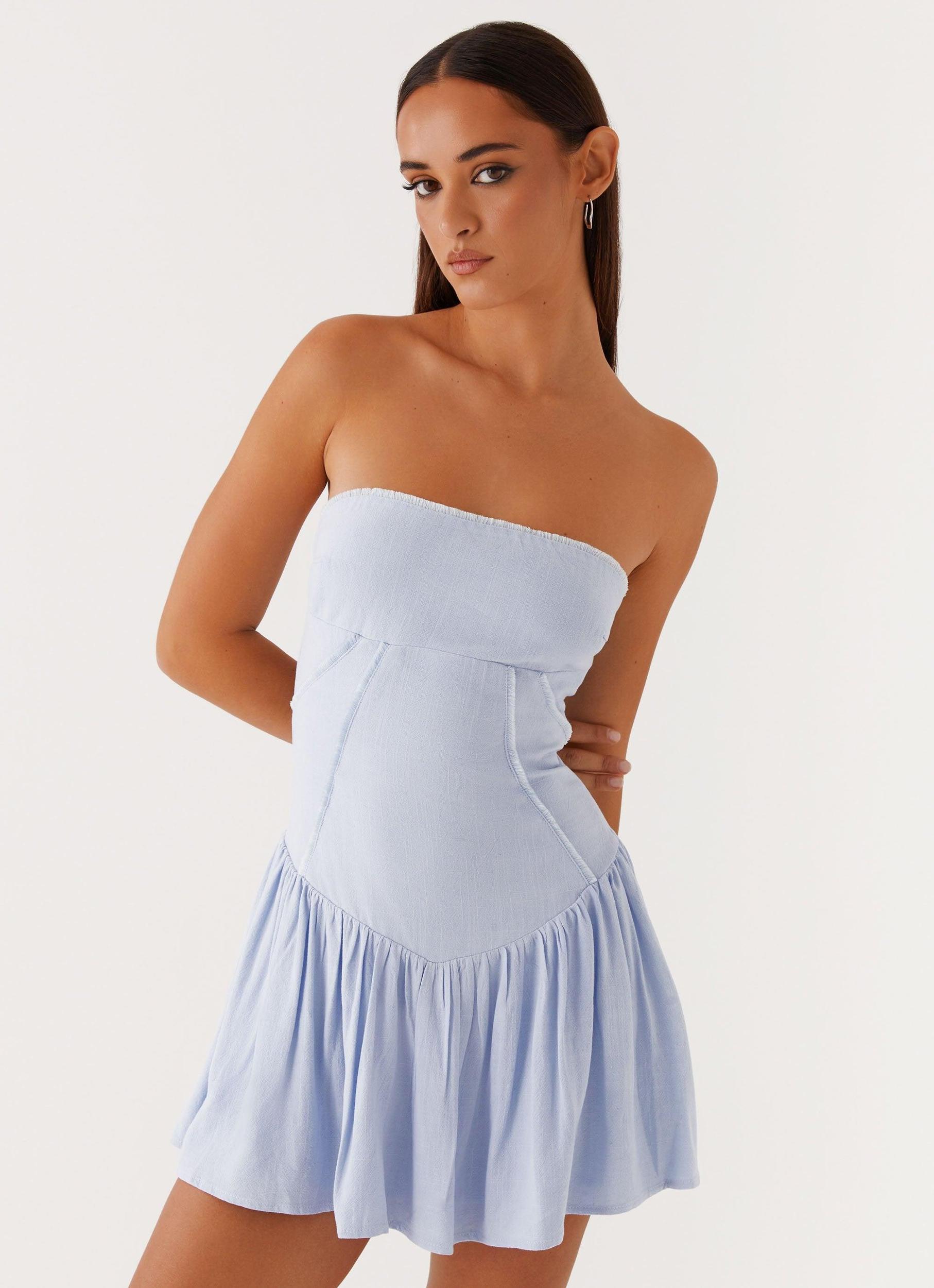 Larnie Linen Mini Dress - Blue Product Image