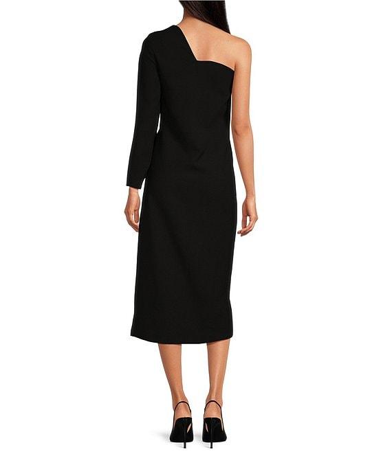 Tara Jarmon Renee Crepe Woven Asymmetrical Sweetheart Neck Single Long Sleeve Midi Sheath Dress Product Image
