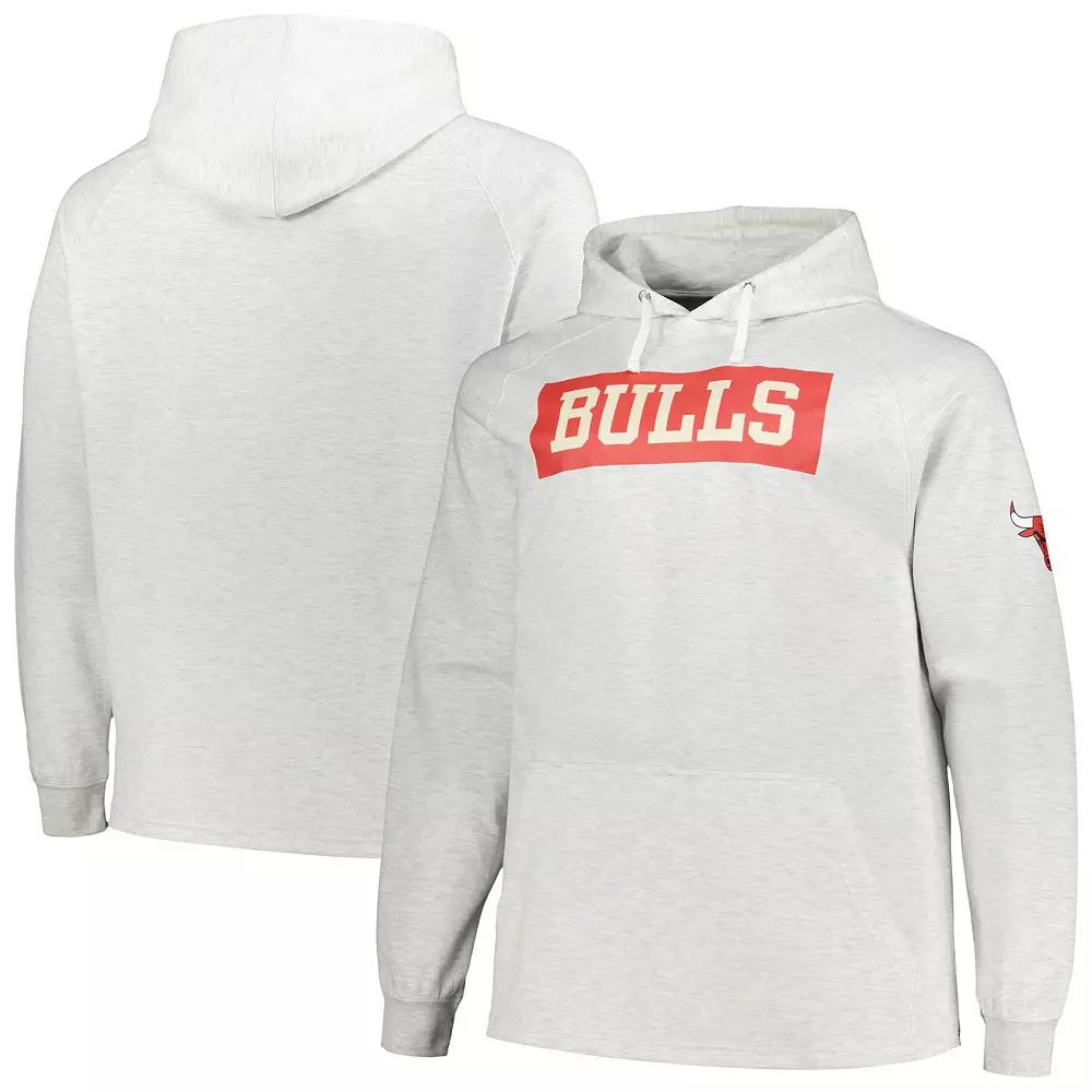 Men's Fanatics Branded Ash Chicago Bulls Big & Tall Raglan Tri-Blend Pullover Hoodie,  Product Image