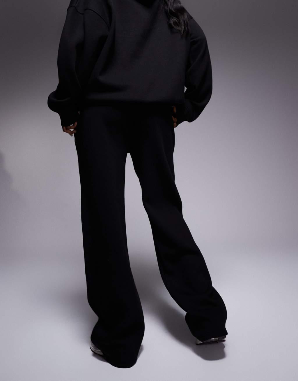 Kaiia embroidered logo wide leg sweatpants in black and pink - part of a set Product Image