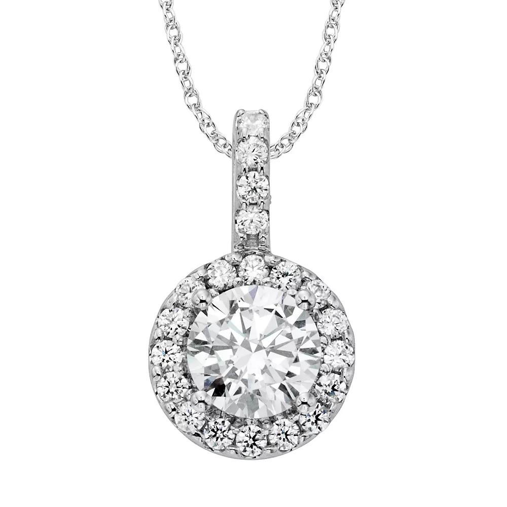 Diamonore Sterling Silver 2-ct. T.W. Simulated Diamond Halo Pendant, Women's, Size: 16", White Product Image