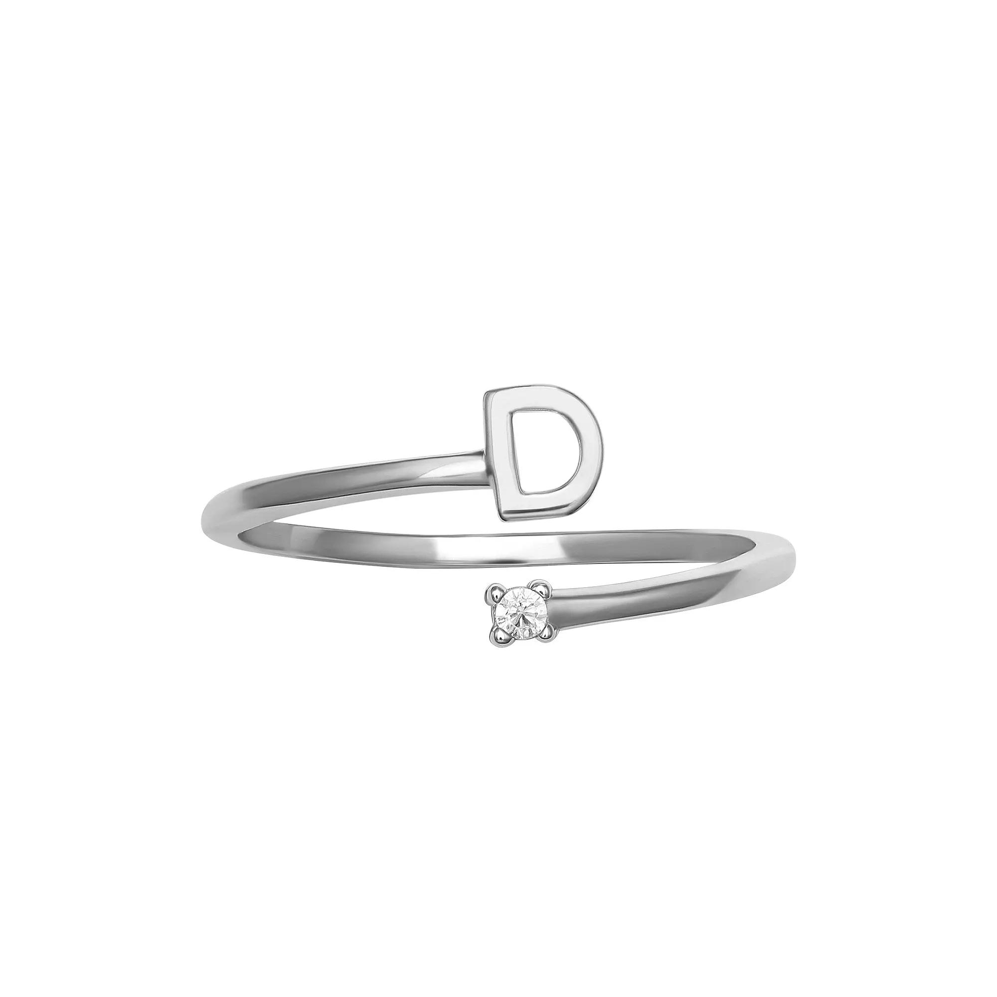 PRIMROSE Sterling Silver Cubic Zirconia Initial Bypass Band Ring, Womens Gold Tone E Product Image