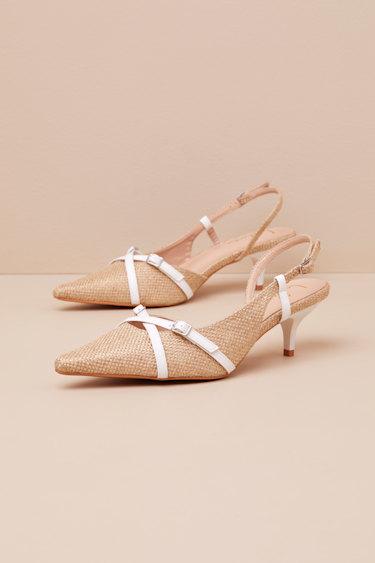 Marinette Natural Woven Pointed-Toe Kitten Heel Pumps Product Image