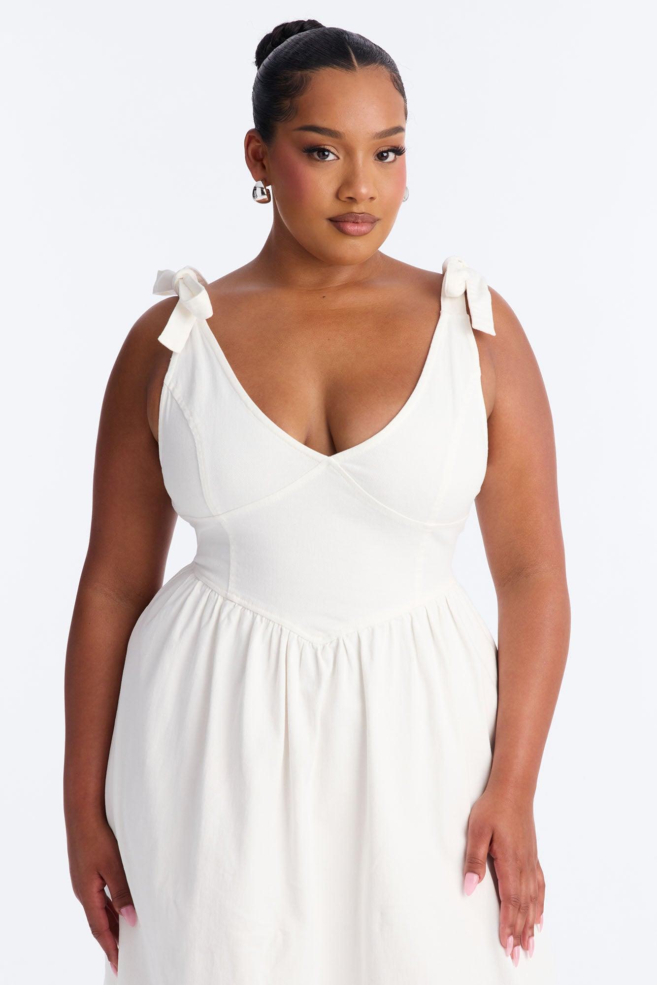 Candace Pleated Denim Midi Dress - White Female Product Image