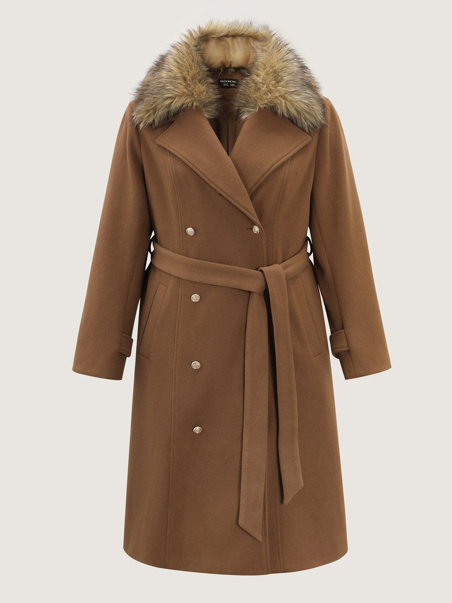 Detachable Fur Belted Cinched-Waist Coat Female Product Image