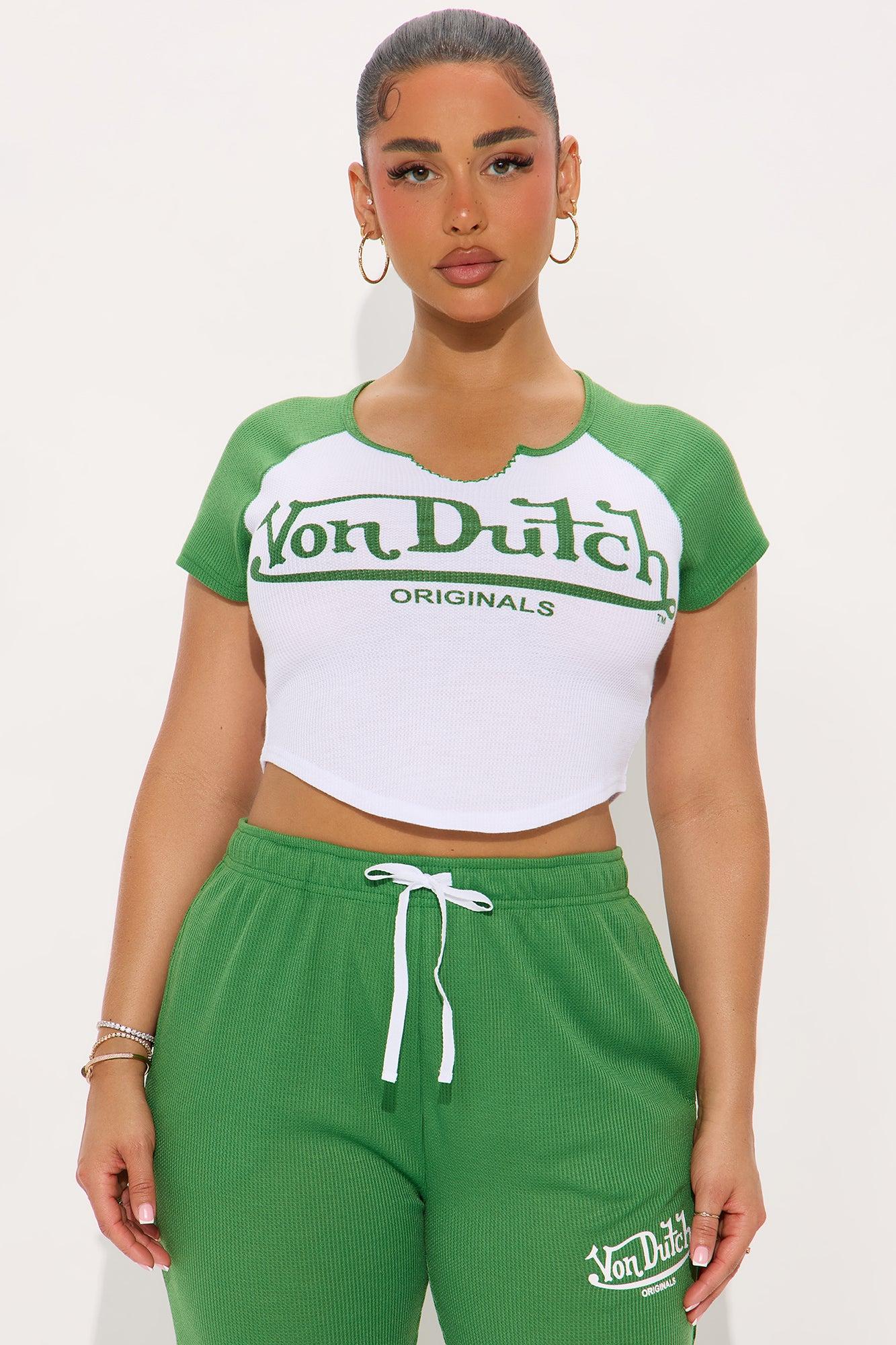 Von Dutch Waffle Short Sleeve PJ Pant Set - Green Product Image