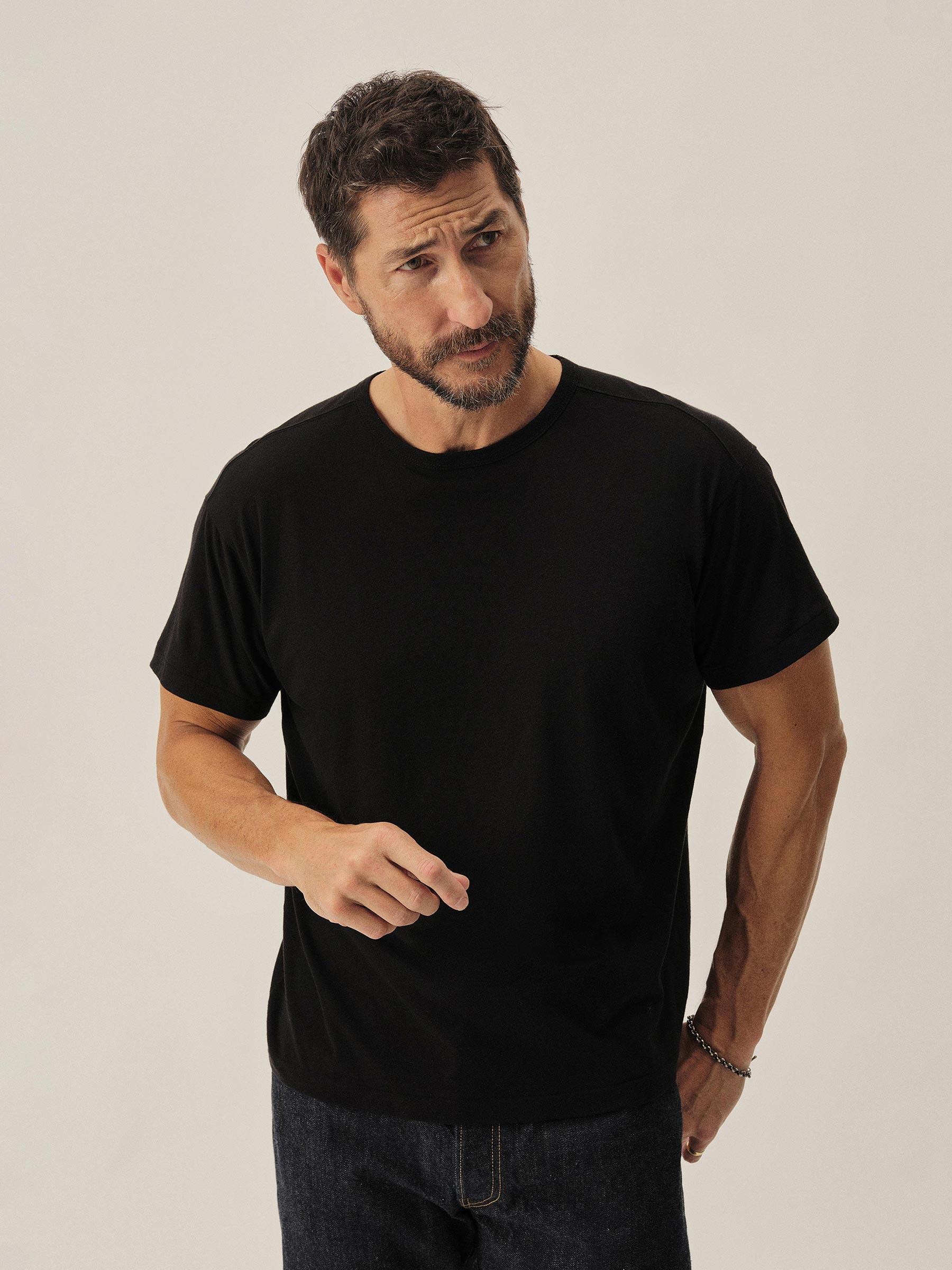 Black Japanese De-Luxe Cotton Linen Knit Tee Product Image