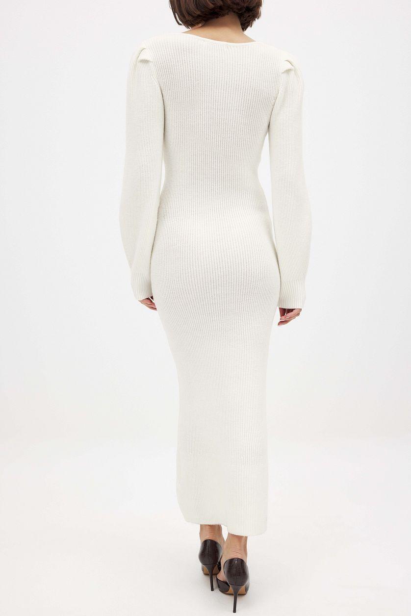 Knitted Scoop Neck Puff Sleeve Dress Product Image