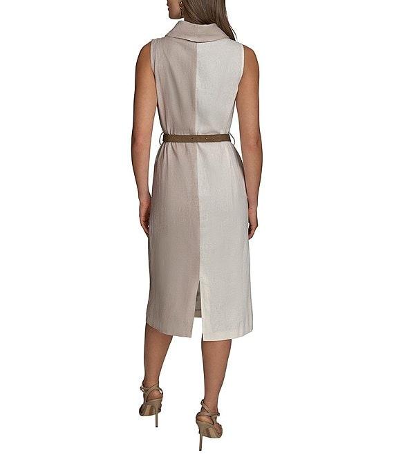 Donna Karan Sleeveless Cowl Neck Floral Print Belted Midi Dress Product Image