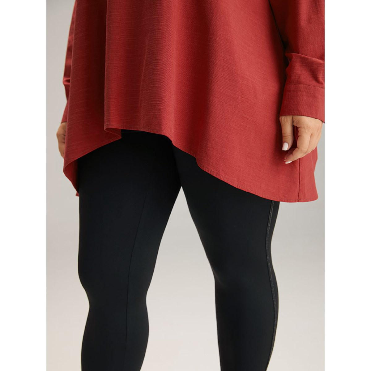 Plus Size Scarlet Cotton Curved Hem Button Down Blouse Women Office Long Sleeve Shirt collar Office Blouses BloomChic 10/M Product Image