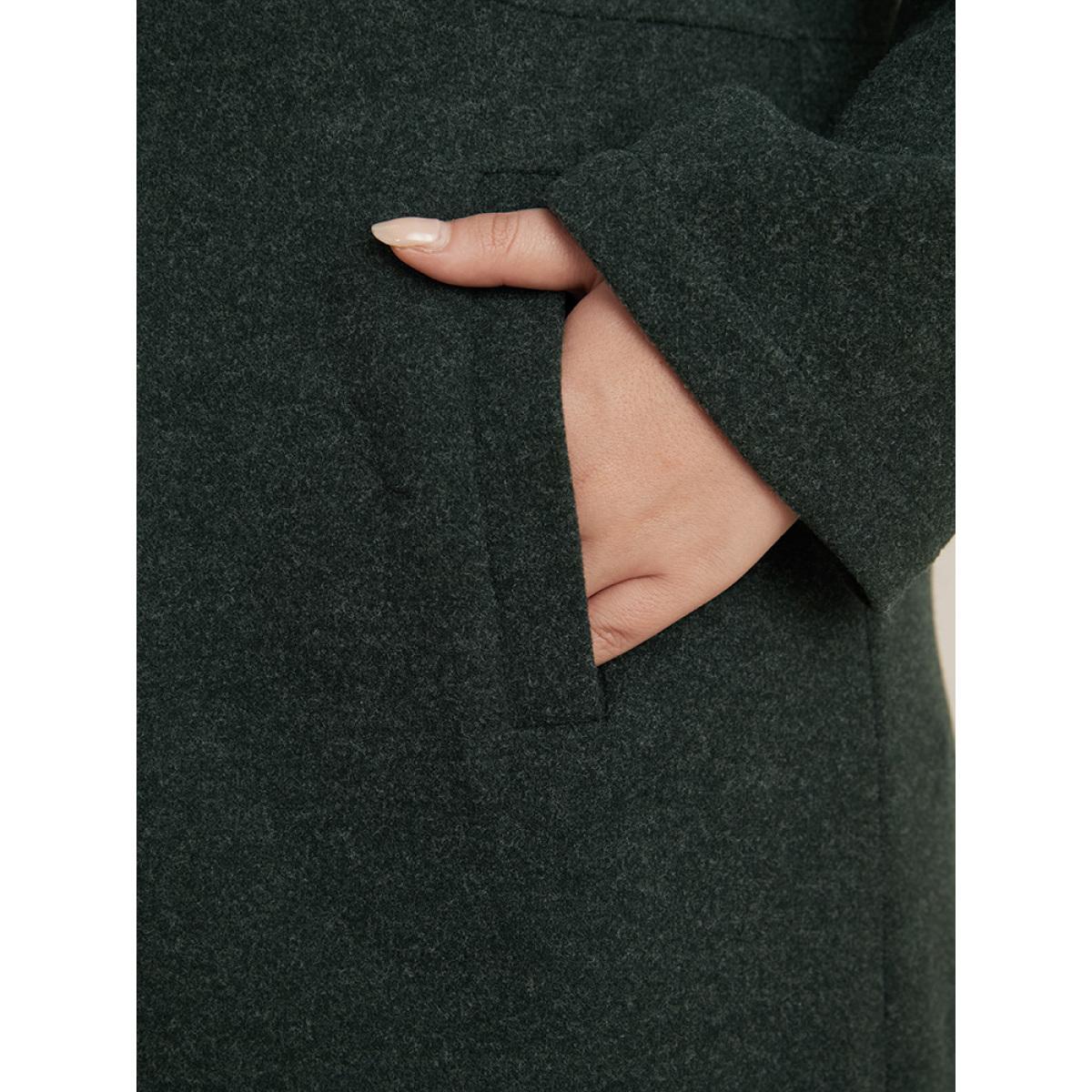Plus Size Solid Pocket Double Breasted Heather Overlap Collar Coat Women DarkGreen Casual Plain Bodycon Ladies Dailywear Winter Coats BloomChic 30/6X Product Image