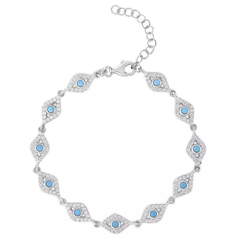 Sunkissed Sterling Cubic Zirconia & Synthetic Turquoise Evil Eye Bracelet, Women's,  Product Image