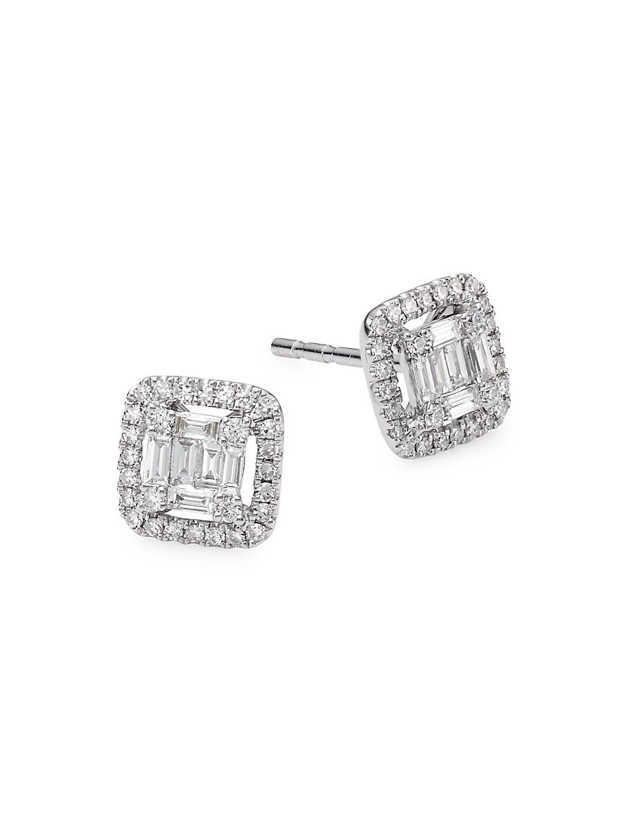 Womens 14K White Gold & 0.43 TCW Diamond Cushion Stud Earrings Product Image