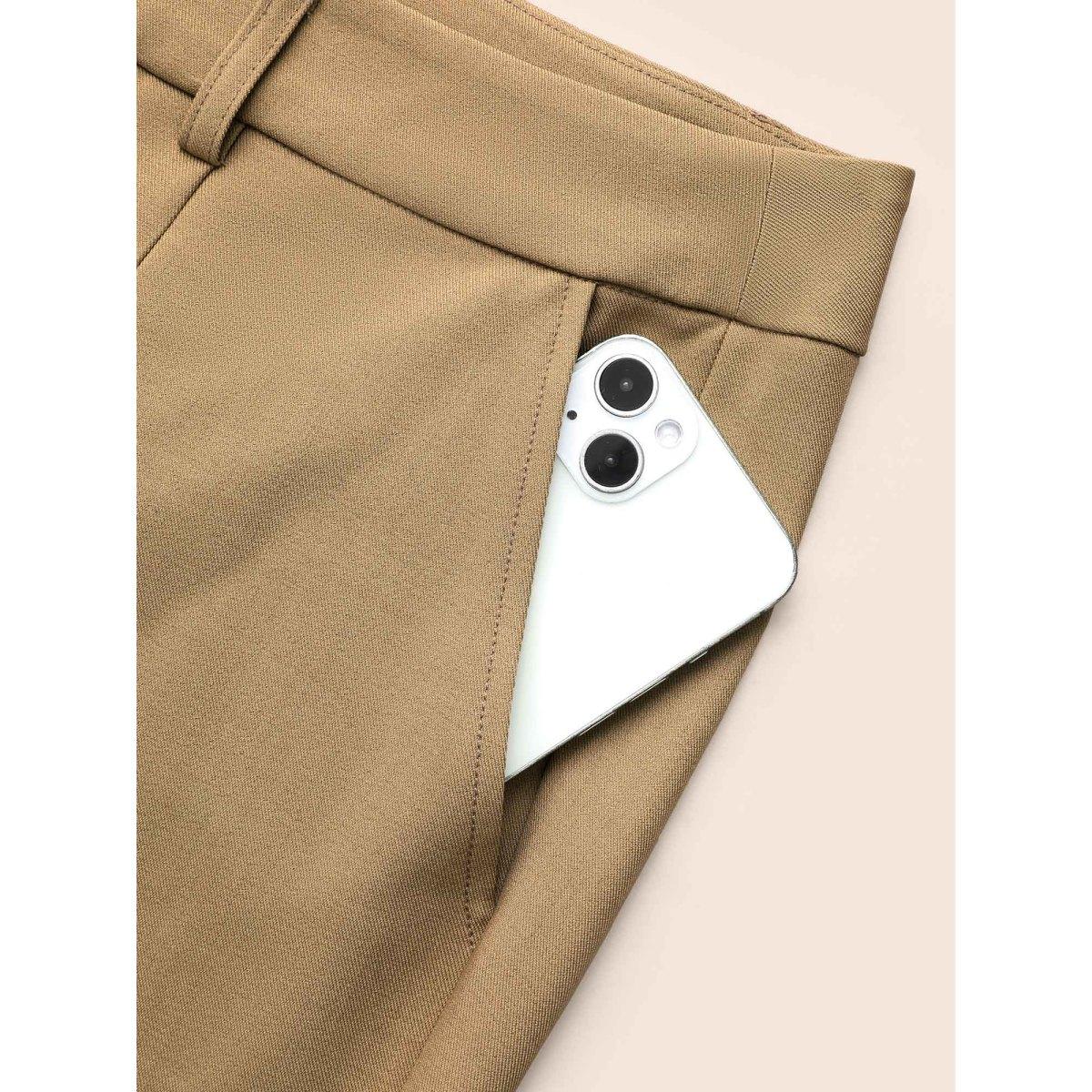 Plus Size Mid Rise Pleated Wide Leg Pants Women LightBrown At the Office Wide Leg Mid Rise Work Pants BloomChic 30/6X Product Image