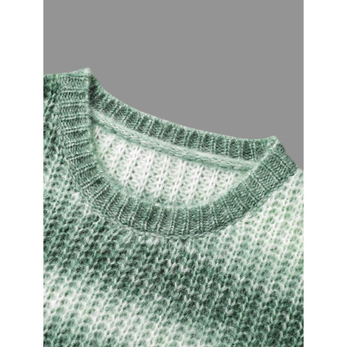 Plus Size Striped Ribbed Knit Drop Shoulder Pullover Moss Women Casual Loose Long Sleeve Round Neck Everyday Pullovers BloomChic 14-16/1X Product Image