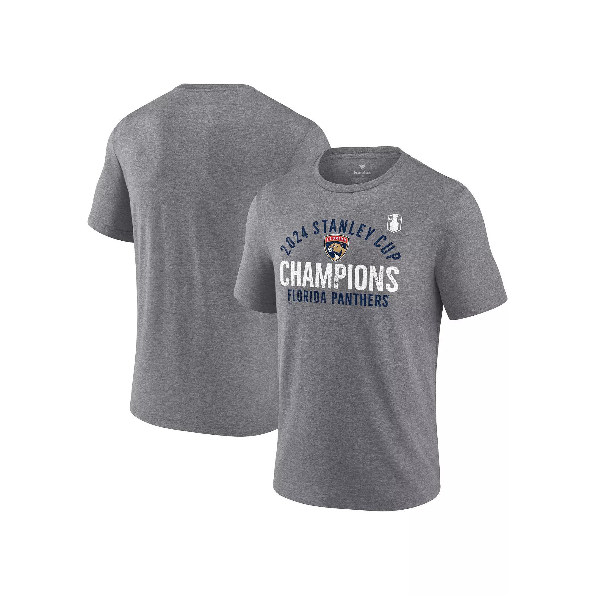 Men's Fanatics  Heather Gray Florida Panthers 2024 Stanley Cup Champions Rush Tri-Blend T-Shirt, Size: XL, Pnt Grey Product Image
