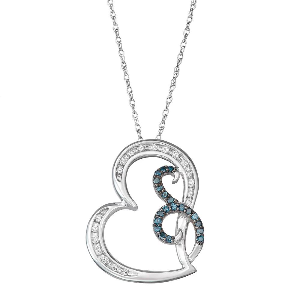 10k White Gold 1/4 Carat T.W. Blue & White Diamond Heart Pendant Necklace, Women's, Size: 18", 10k Whgold Product Image