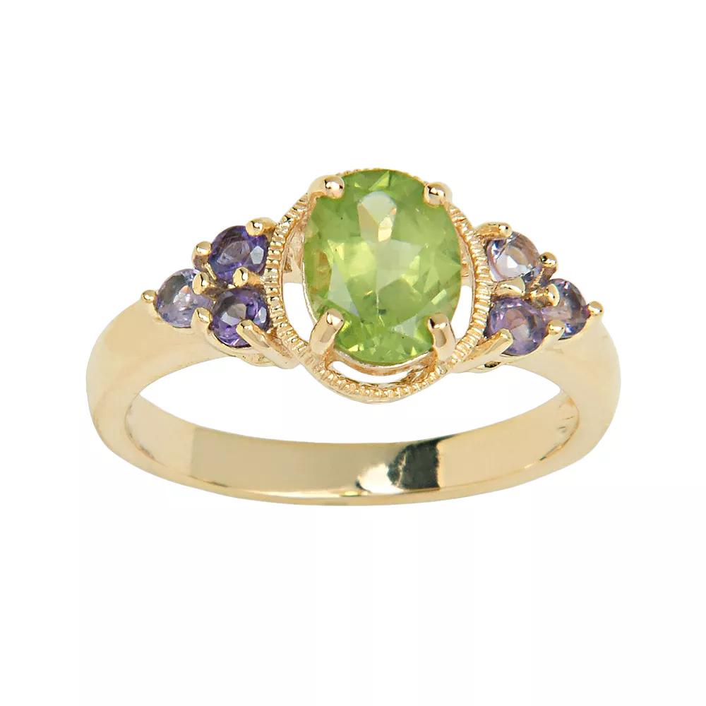 18k Gold-Over-Silver Peridot and African Amethyst Ring, Women's, Size: 9, Multi Color Product Image