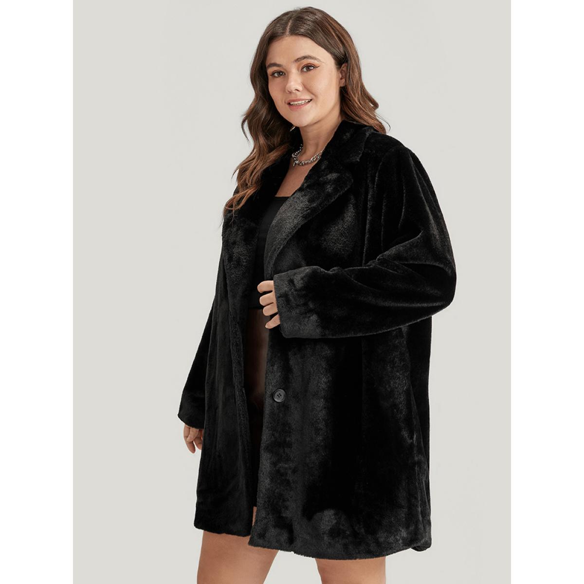 Plus Size Solid Pocket Faux Fur Button Front Coat Women Black Party Pocket Ladies Going out Winter Coats BloomChic 30/6X Product Image