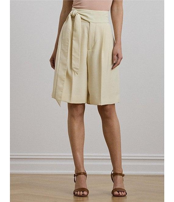 Lauren Ralph Lauren Georgette High Rise Pleated Wide-Leg Bermuda Shorts Product Image