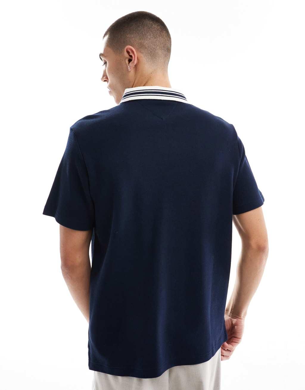 Tommy Jeans tipped polo shirt in navy Product Image