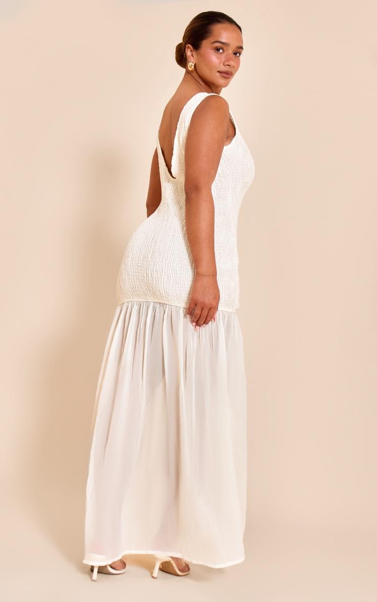 Shape Cream Shirred Scoop Back Contrast Dropped Hem Maxi Dress Product Image