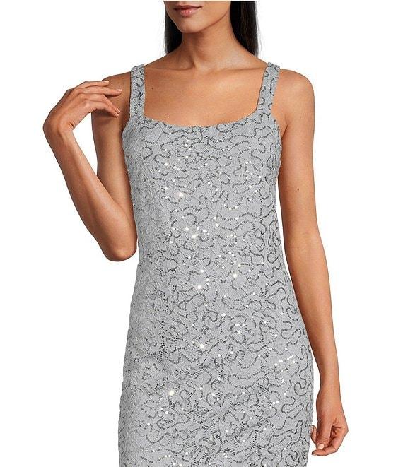 Marina Scalloped Glitter Lace Scoop Neck 3/4 Sleeve 2-Piece Jacket Dress Product Image