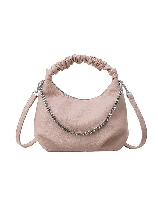 Chains Pleated Solid Color Zipper Crossbody Bags Handbags Product Image