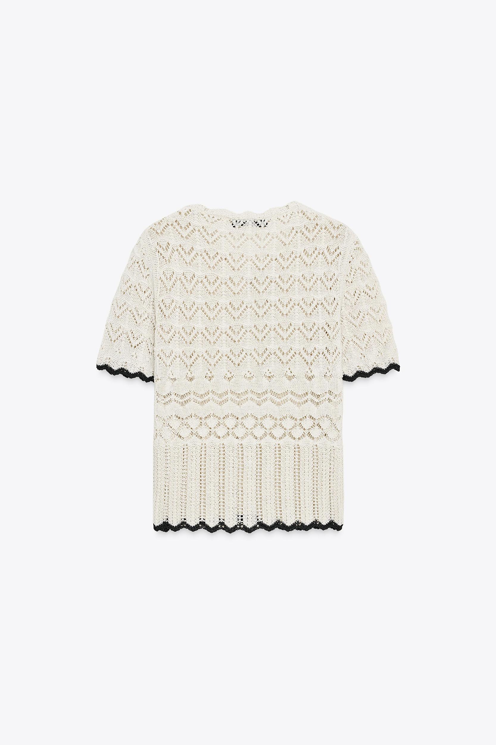 POINTELLE KNIT SHORT SLEEVE CARDIGAN Product Image